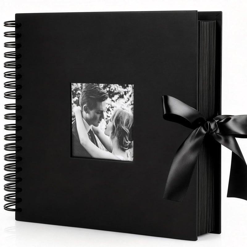 INNOCHEER Photo Album - Self Adhesive 80 Black Pages, Large Scrapbook Wedding Guest Book for DIY Anniversary Travel Memory Scrapbooking (Black 12 x 12) - Image 1